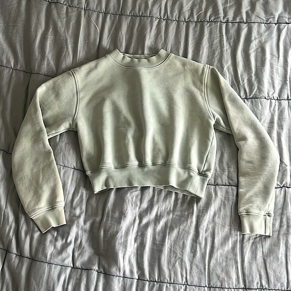 TNA COZYAF FLEECE CROPPED SAGE GREEN CREW NECK aritzia